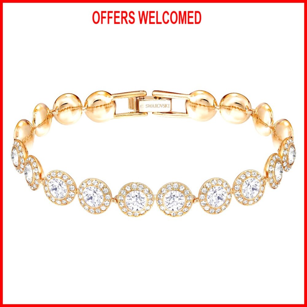 Rose-Gold Tone Finish Crystal Tennis Bracelet With White Circle-Cut Crystals